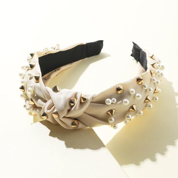 

Studded & Faux Pearl Decor Hair Hoop, Beige