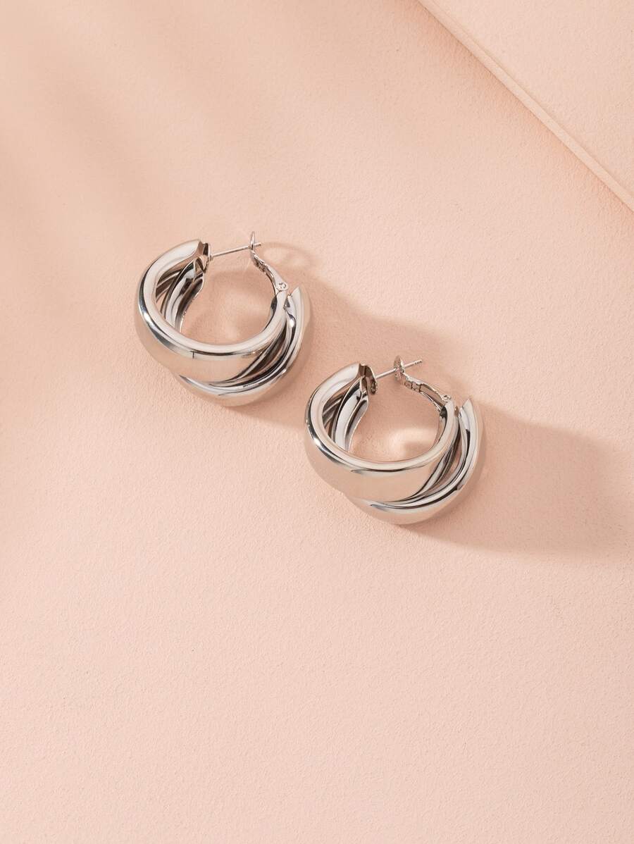 簡約耳環 - 銀色 - 查看 1