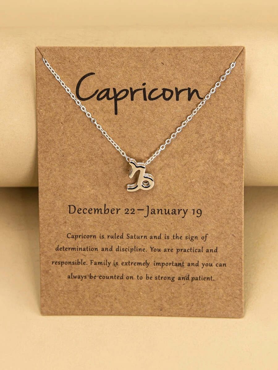 時尚流行男士摩羯座星座吊飾項鍊，適合珠寶禮物和時尚外觀 - 銀色 - 查看 1