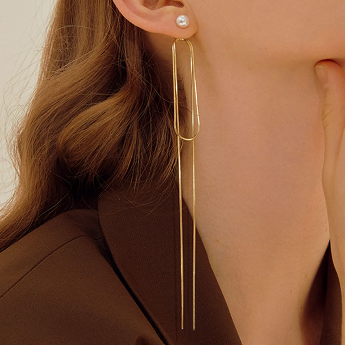 

1pair Pearl Decor Earrings, Gold