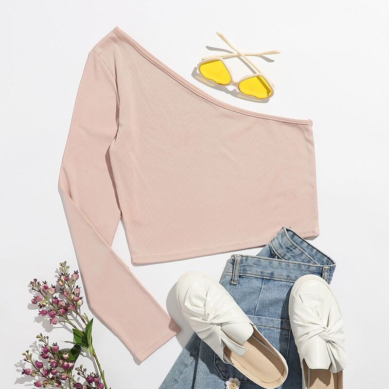 

Solid One Shoulder Crop Top, Dusty pink
