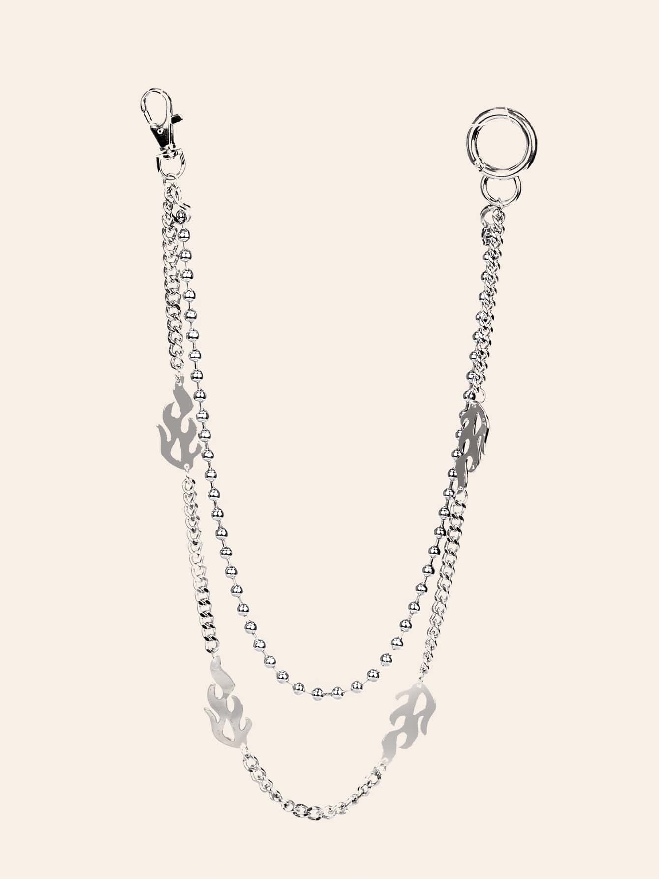 Flame Decor Layered Pant Chain - Silver - View 1