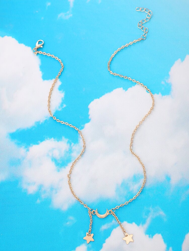 Star Lariats Moon Pendant Necklace - Yellow Gold - View 3