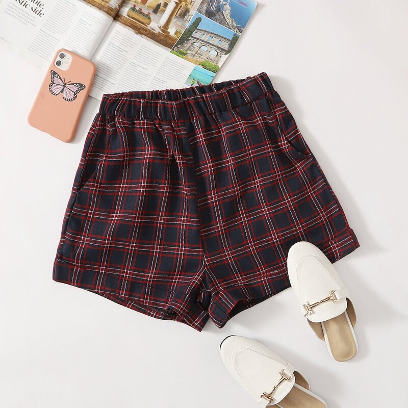 

Plaid Elastic Waist Shorts, Multicolor