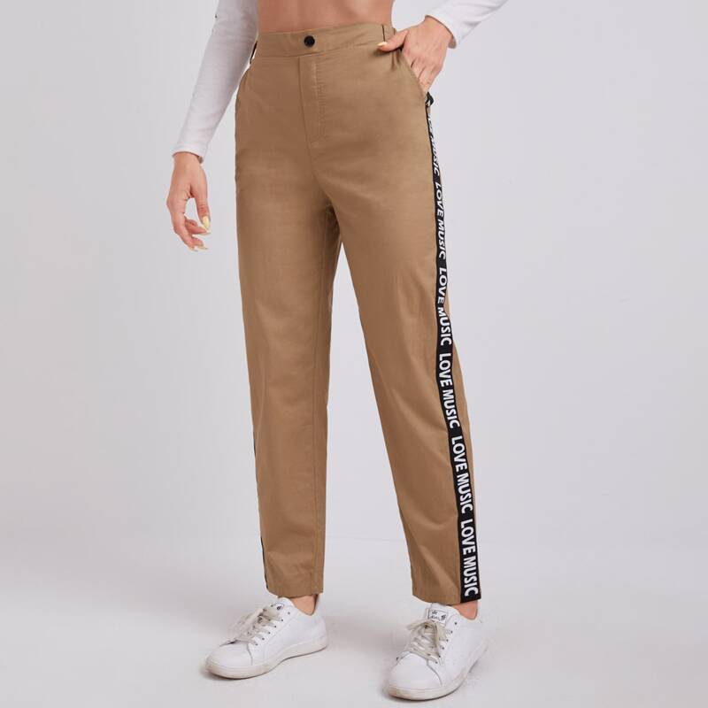 

Letter Tape Side Straight Leg Pants, Camel