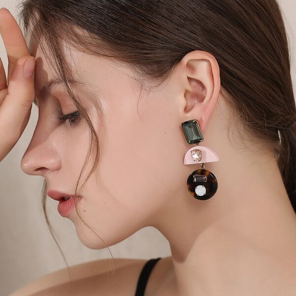 

Gemstone Decor Geometric Drop Earrings, Multicolor