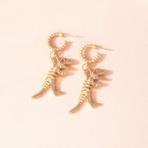 

Dinosaur Drop Earrings, Gold