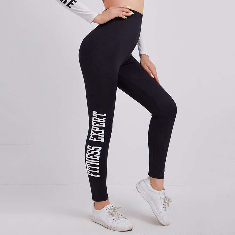 

High Waist Letter Graphic Leggings, Black