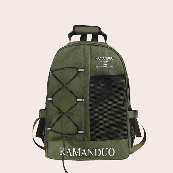 

Drawstring Decor Letter Graphic Backpack, Green