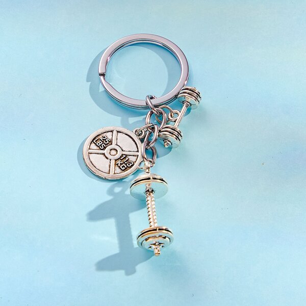 

Men Dumbbell Charm Keychain, Silver
