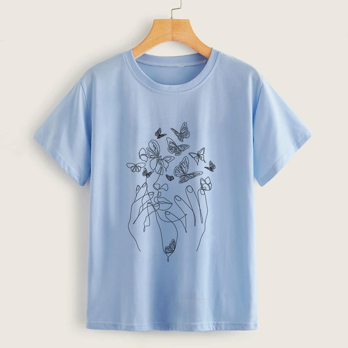 

Butterfly & Figure Graphic Tee, Baby blue