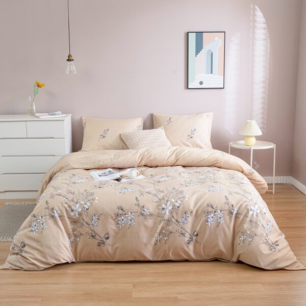 

Flower Print Bedding Set Without Filler, Apricot