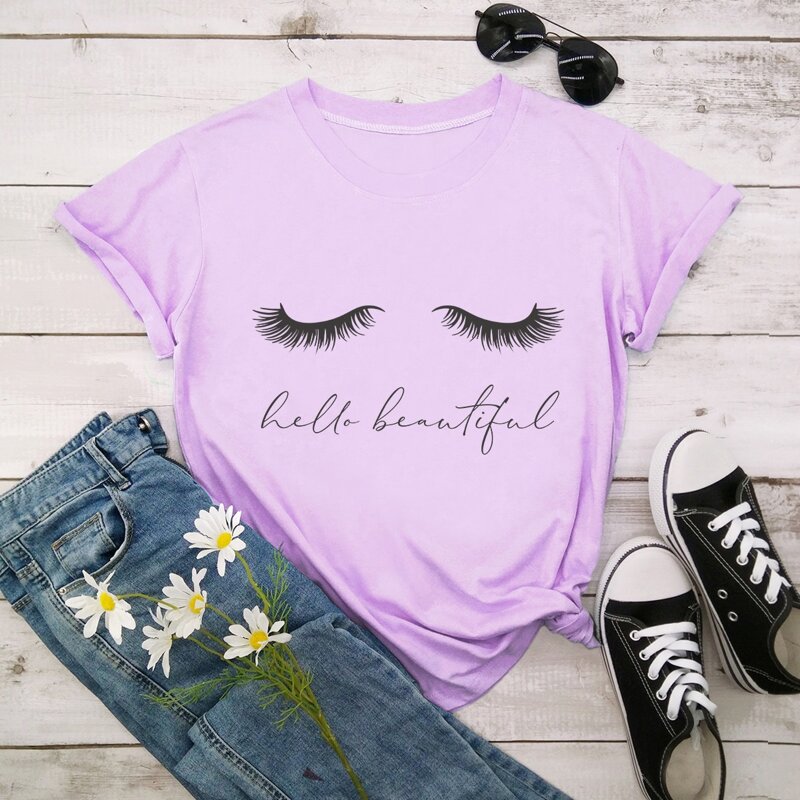 

Eyelashes & Slogan Graphic Tee, Violet purple