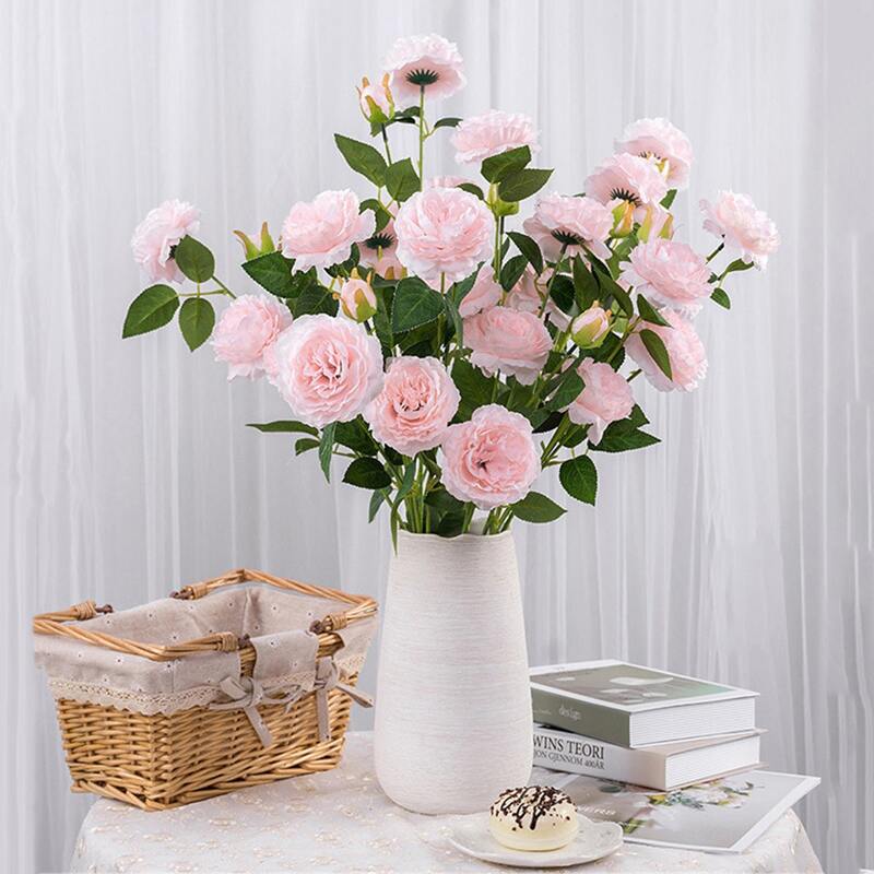 

1branch Artificial Rose With 3pcs Head, Pink