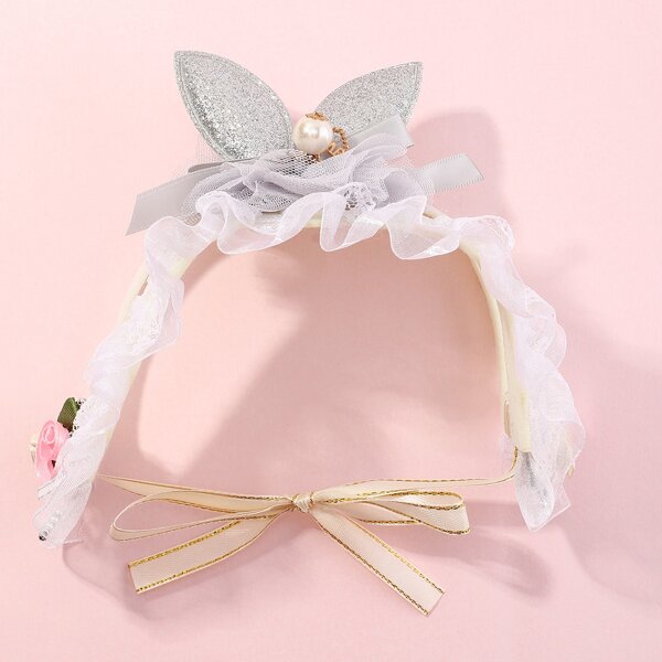 

1pc Lace Decor Dog Headband, Grey