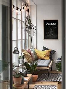 Constellation Print Wall Painting Without Frame - Black - View 8