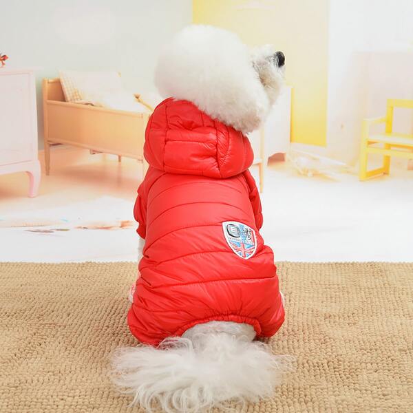 

1pc Dog Hooded Warm Coat, Red