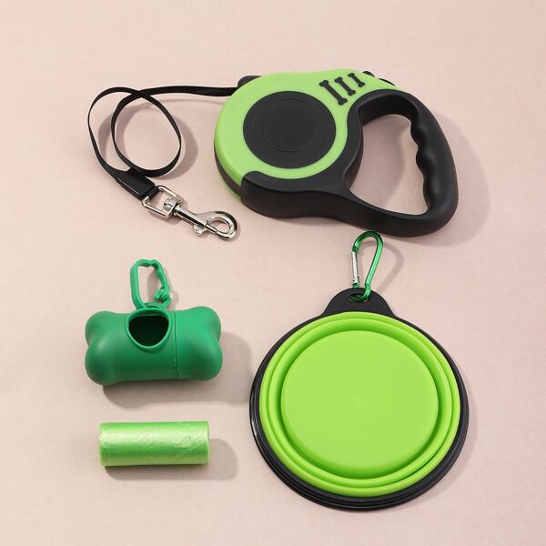

1pc Dog Outdoor Leash & 1pc Bowl & 1pc Waste Bag Dispenser & 1roll Garbage Bag, Green
