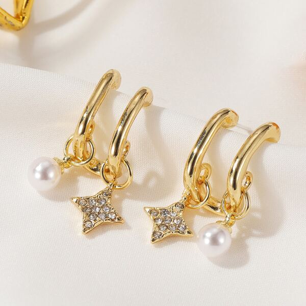 

Faux Pearl Drop Earrings, Gold