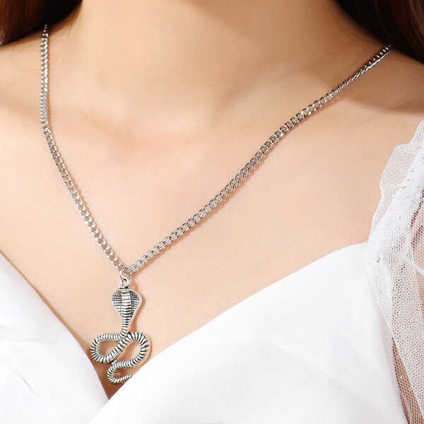 

Snake Charm Necklace, Silver