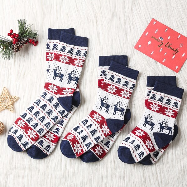 

3pairs Toddler Kids Christmas Cartoon Graphic Socks, Multicolor