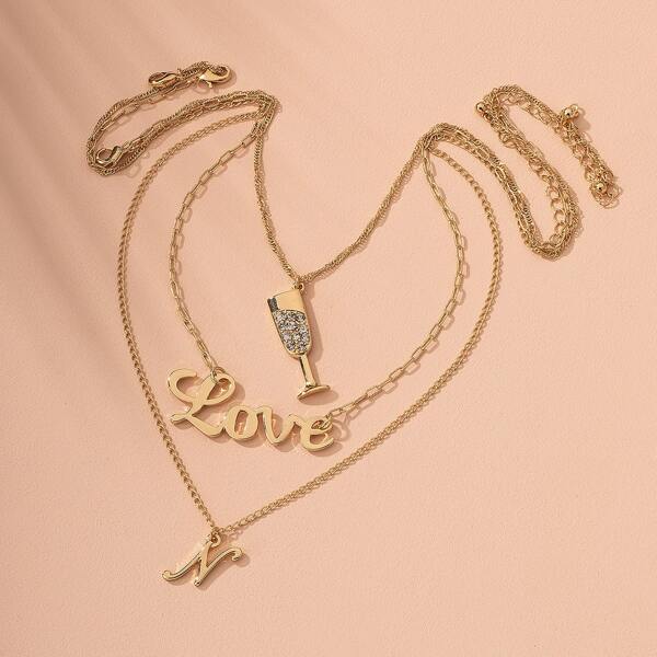 

3pcs Letter Charm Necklace, Gold