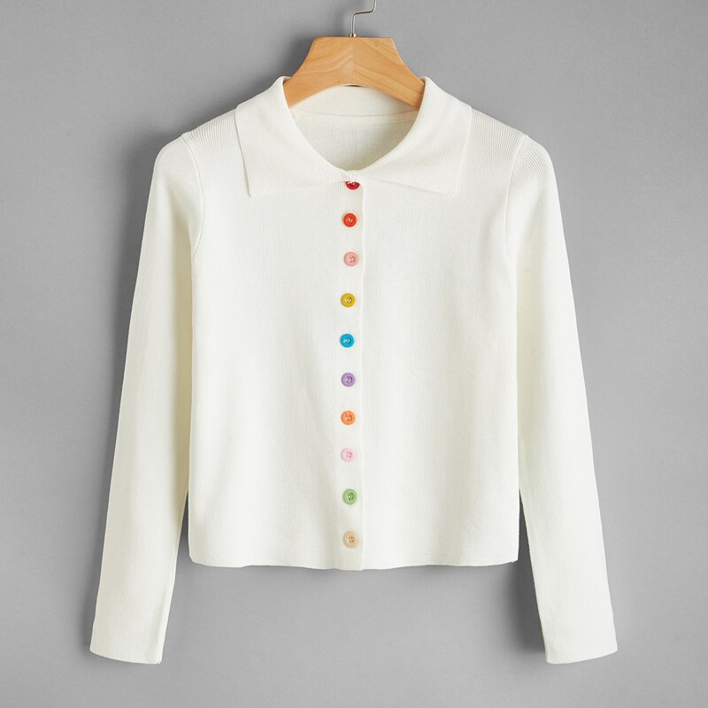 

Colorful Button Front Cardigan, Beige