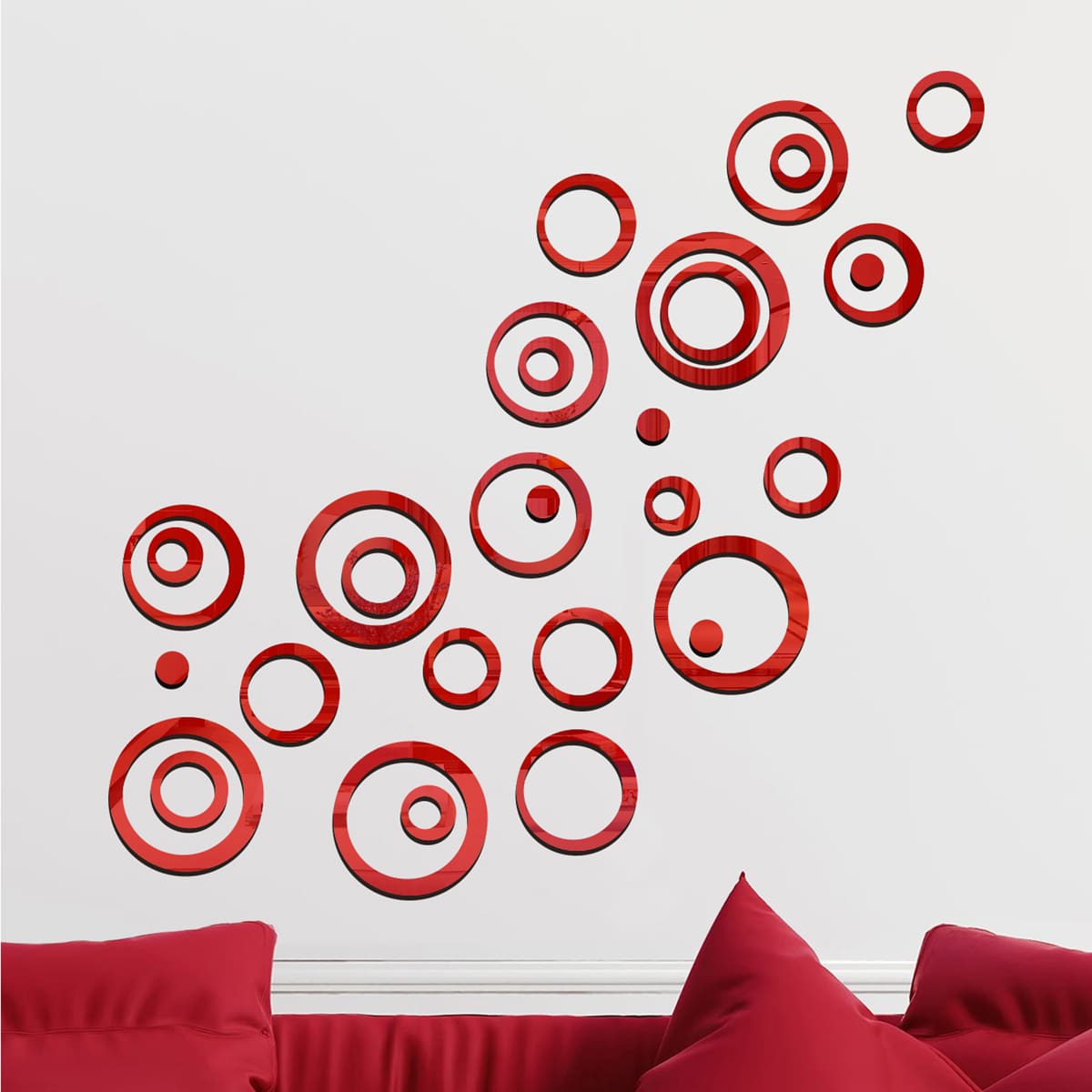 

24pcs 3D Mirror Surface Wall Sticker, Red