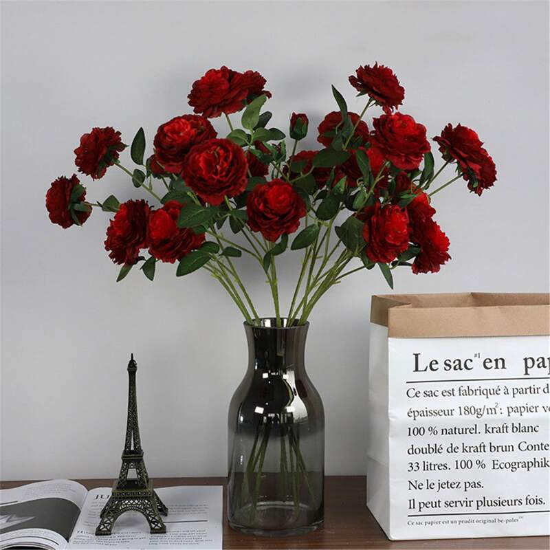 

1branch Artificial Rose With 3pcs Head, Red