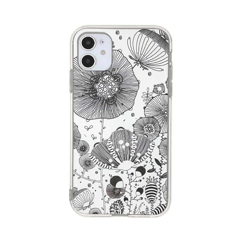 

1pc Flower Print iPhone Case, Black and white