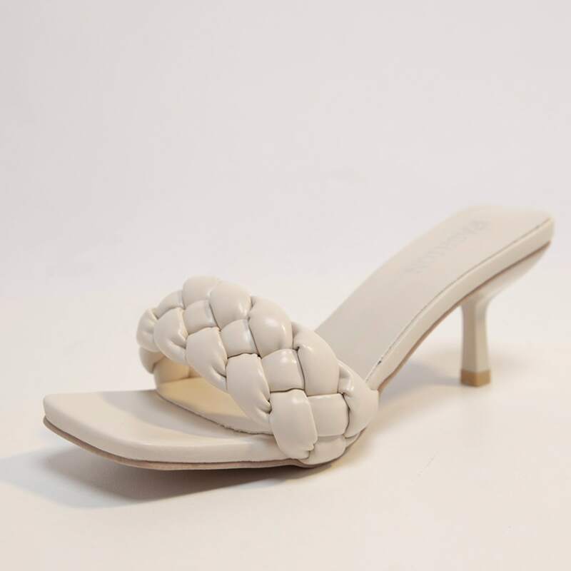

Braided Band Stiletto Heel Mules, Beige