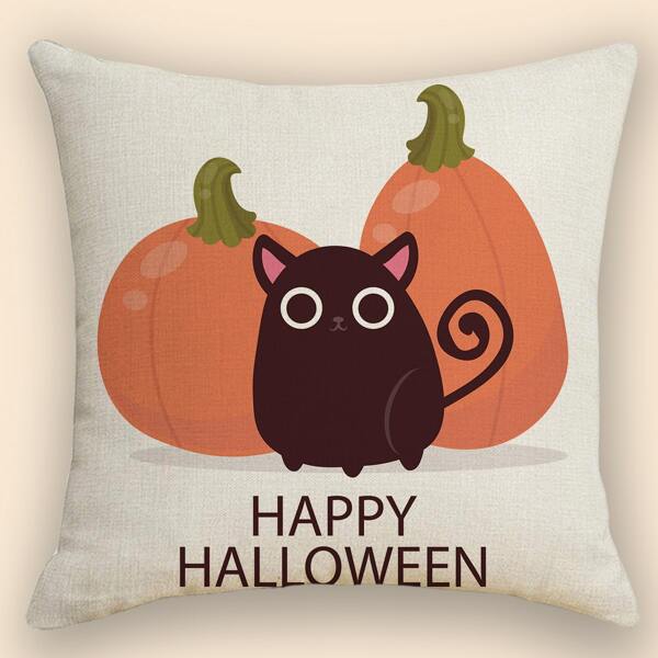 

Halloween Pumpkin Print Cushion Cover Without Filler, Multicolor