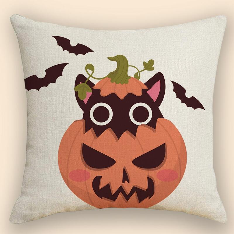 

Halloween Pumpkin Print Cushion Cover Without Filler, Multicolor