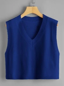 SHEIN Unity Chaleco jersey escote V unicolor - Azul - Ver 1