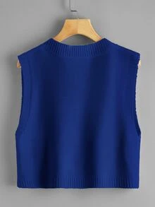 SHEIN Unity Chaleco jersey escote V unicolor - Azul - Ver 2
