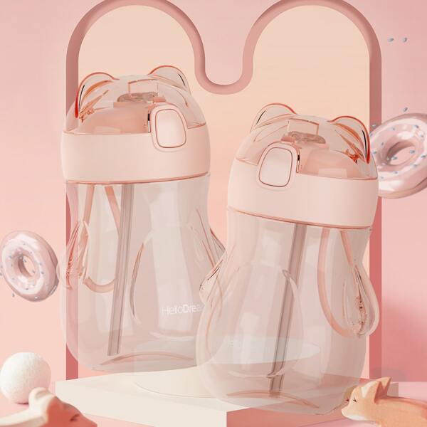 

Cartoon Tritan Straw Bottle, Baby pink