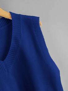 SHEIN Unity Chaleco jersey escote V unicolor - Azul - Ver 3