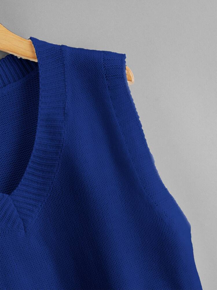 SHEIN Unity Solid V-neck Sweater Vest - Blue - View 3