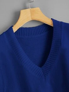 SHEIN Unity Chaleco jersey escote V unicolor - Azul - Ver 4