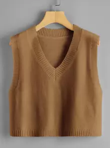 SHEIN Unity Chaleco jersey escote V unicolor - Marrón - Ver 1