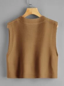 SHEIN Unity Chaleco jersey escote V unicolor - Marrón - Ver 2