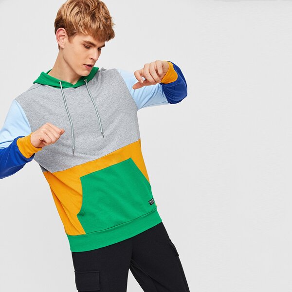 

Men Patched Detail Colorblock Hoodie, Multicolor