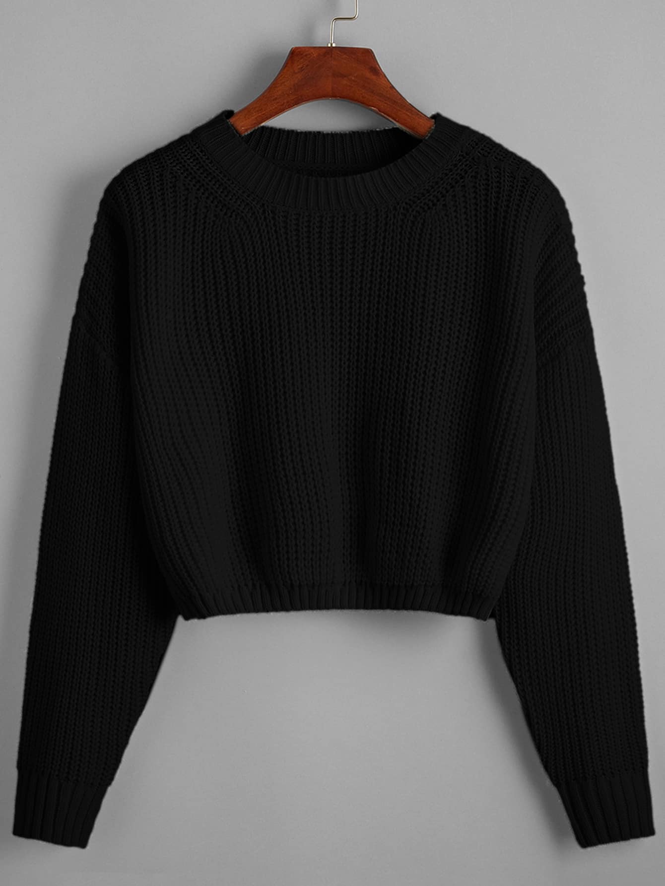 Chunky Knit Cropped Jumper - Black - View 1