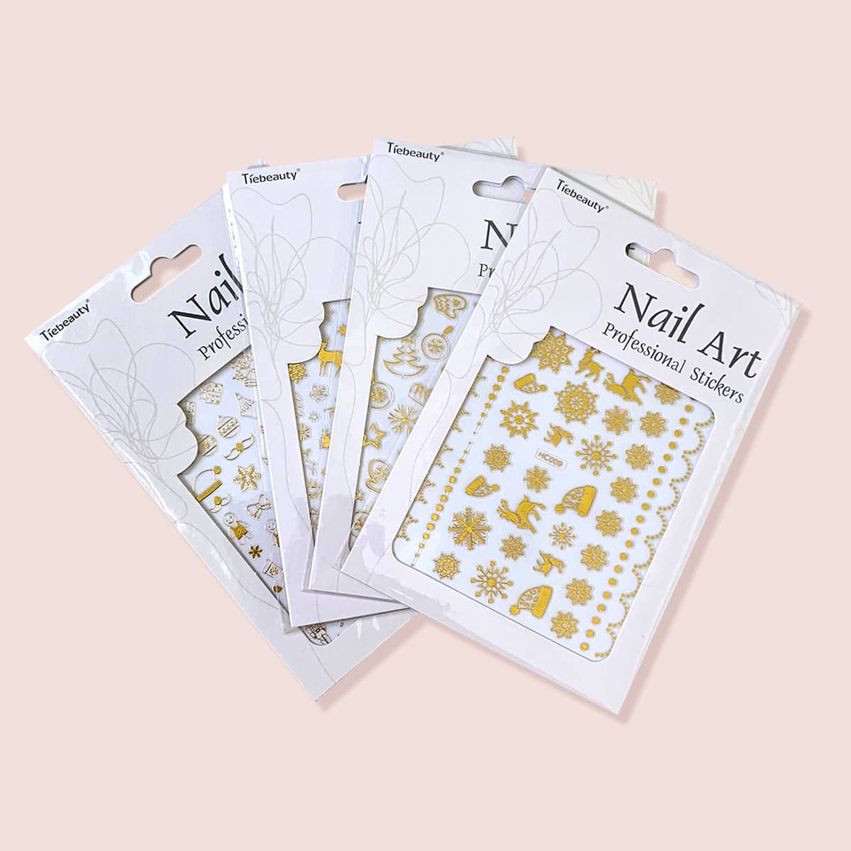 

4sheets Christmas Pattern Nail Sticker, Gold