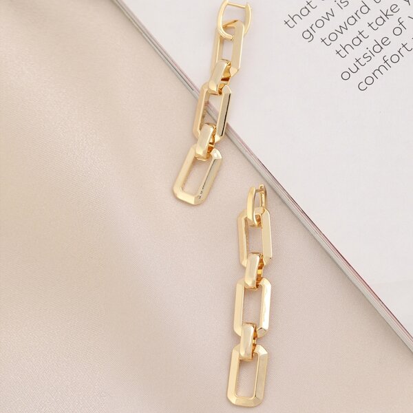 

Chunky Curb Chain Drop Earrings, Gold