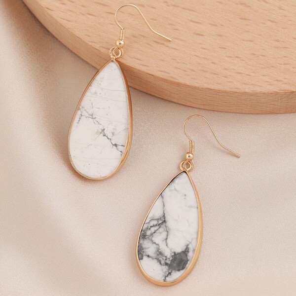 

Faux Marble Gem Teardrop Earrings, White