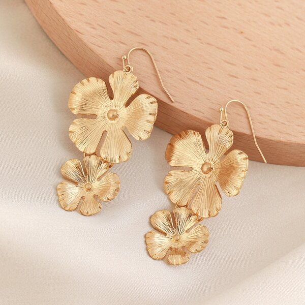 

Tiered Flower Charm Drop Earrings, Gold