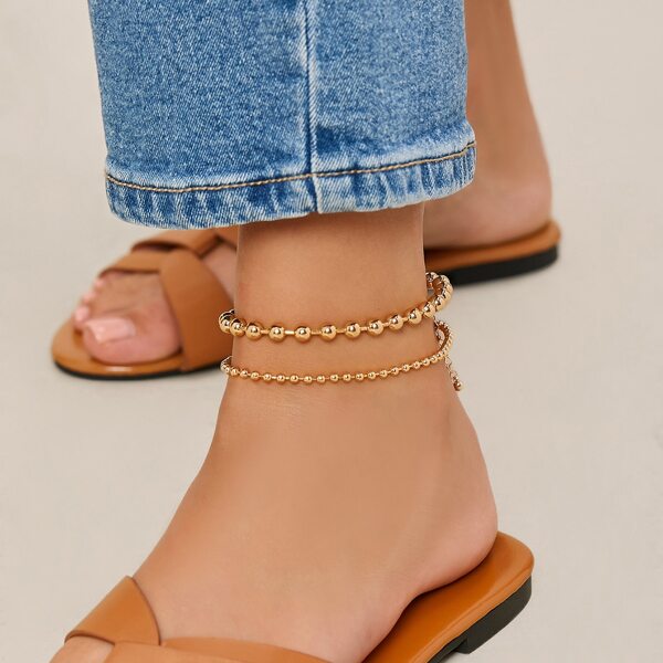 

Gold Beaded Chain Anklet Set - 2pcs