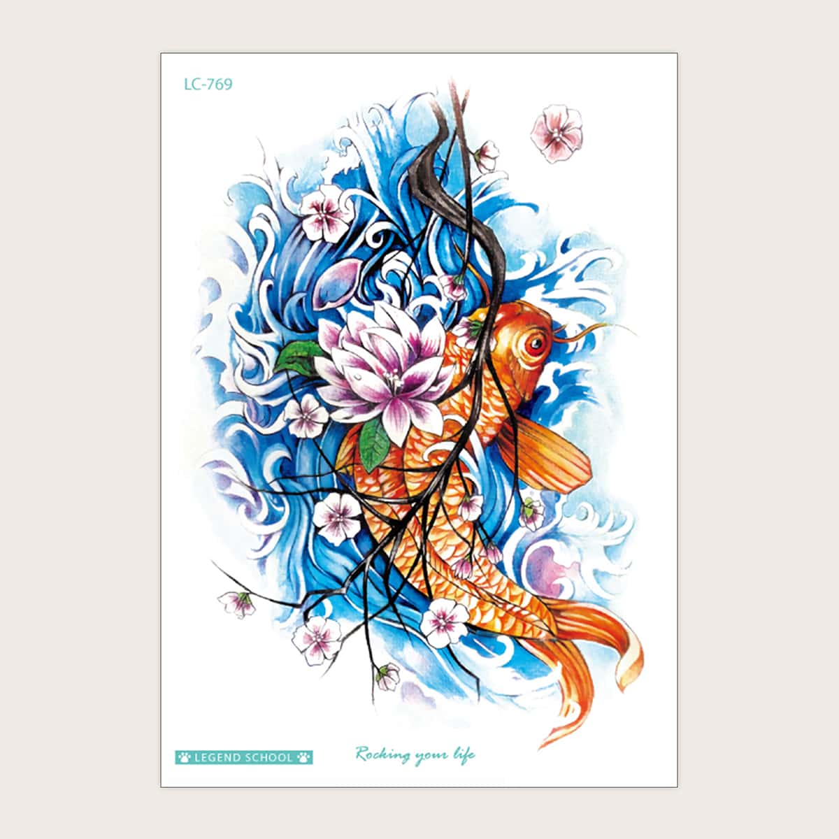 

1pc Flower & Fish Print Tattoo Sticker, Multicolor
