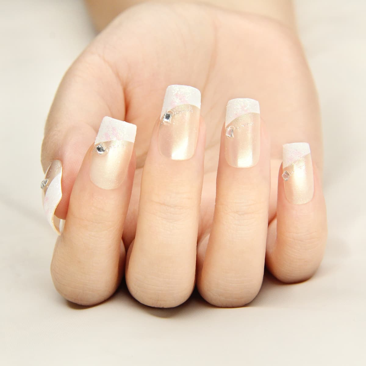 

24pcs Rhinestone Decor False Nail & 1pc Nail File & 1sheet Tape, Multicolor